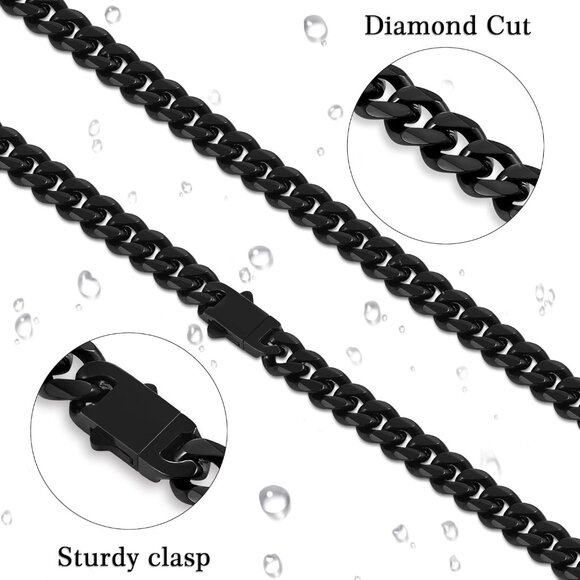 Fiusem e.8mm width-black 20 inches 3.5mm Cuban Link Chains for Men, - Picture 3 of 9